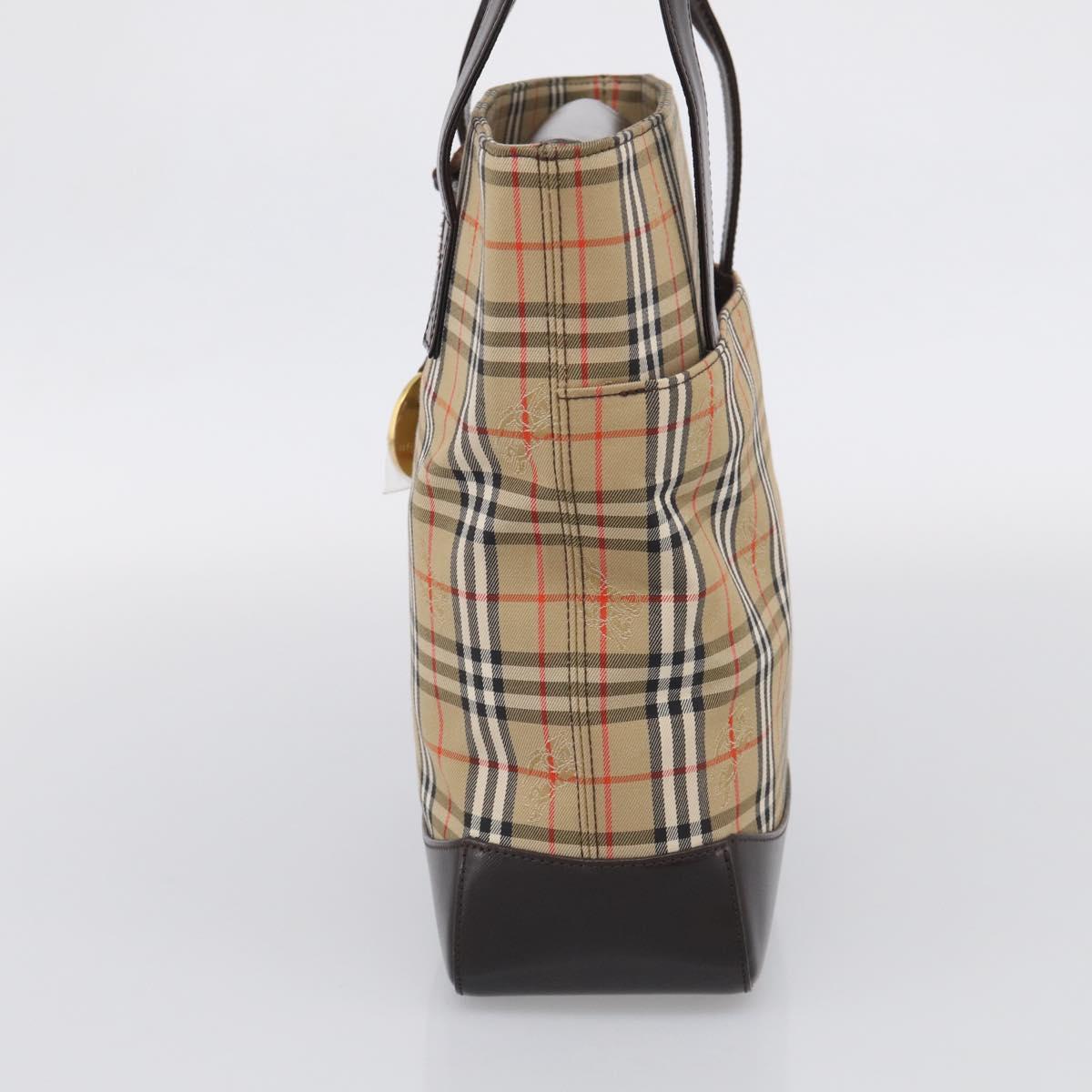 BURBERRY Nova Check Tote Bag Canvas Beige Gold Auth 213143V