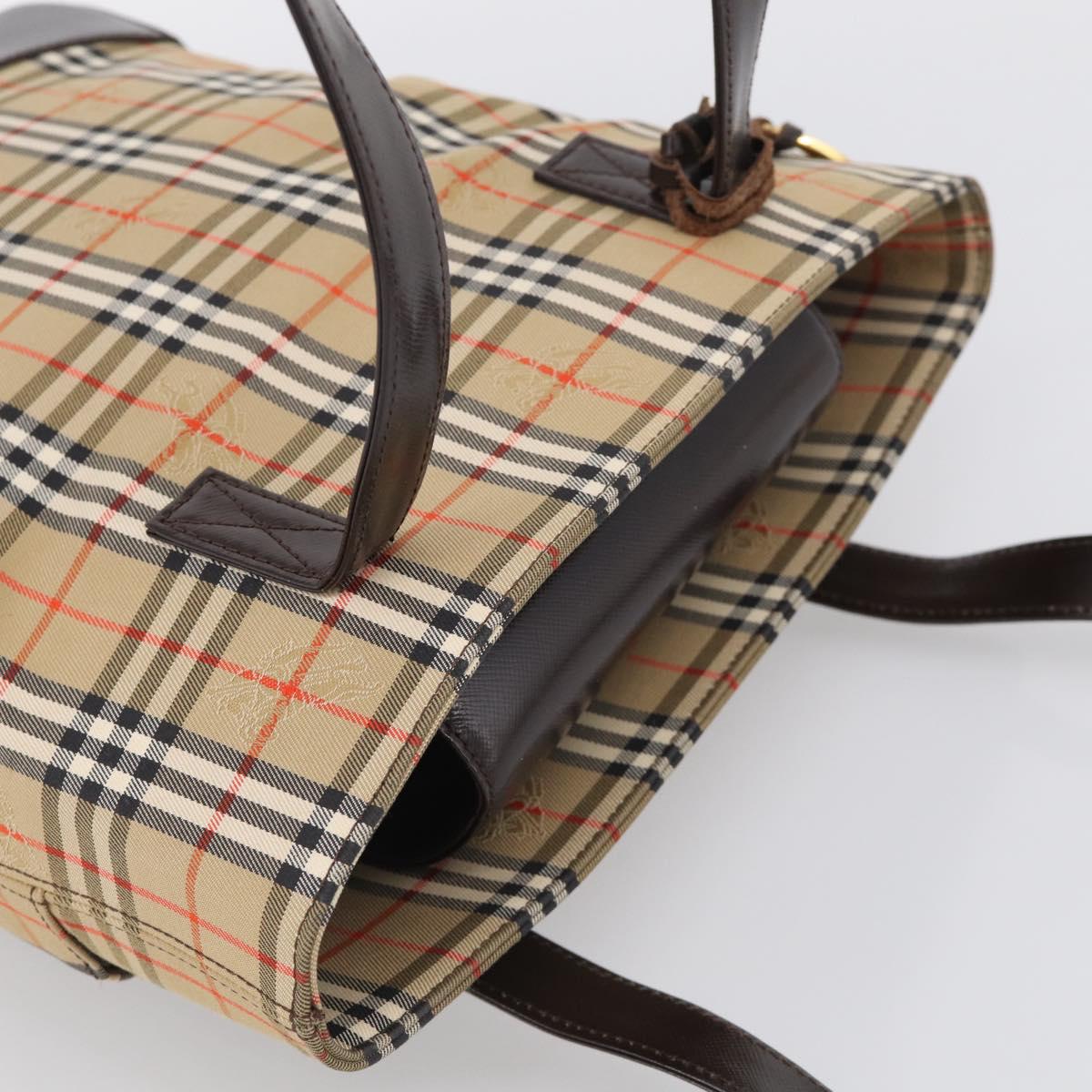 BURBERRY Nova Check Tote Bag Canvas Beige Gold Auth 213143V