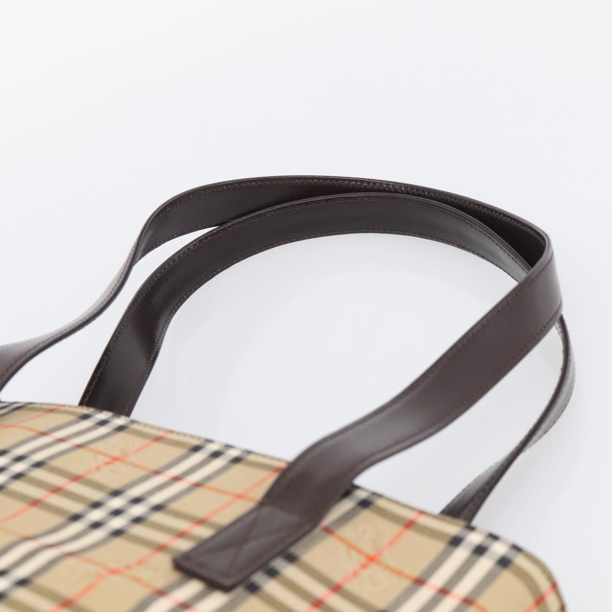 BURBERRY Nova Check Tote Bag Canvas Beige Gold Auth 213143V