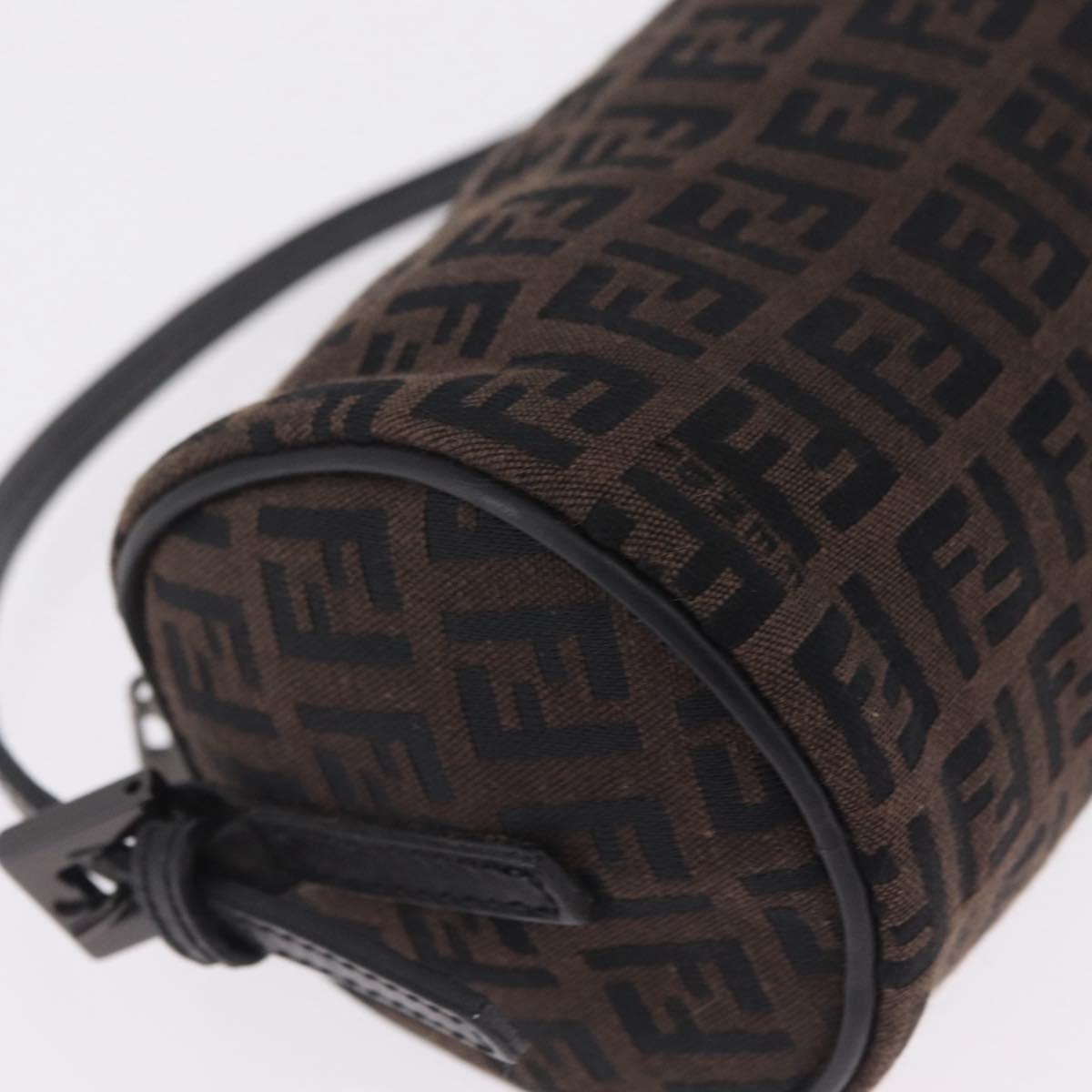 FENDI Zucchino Canvas Hand Pouch Brown Silver Auth 213144A