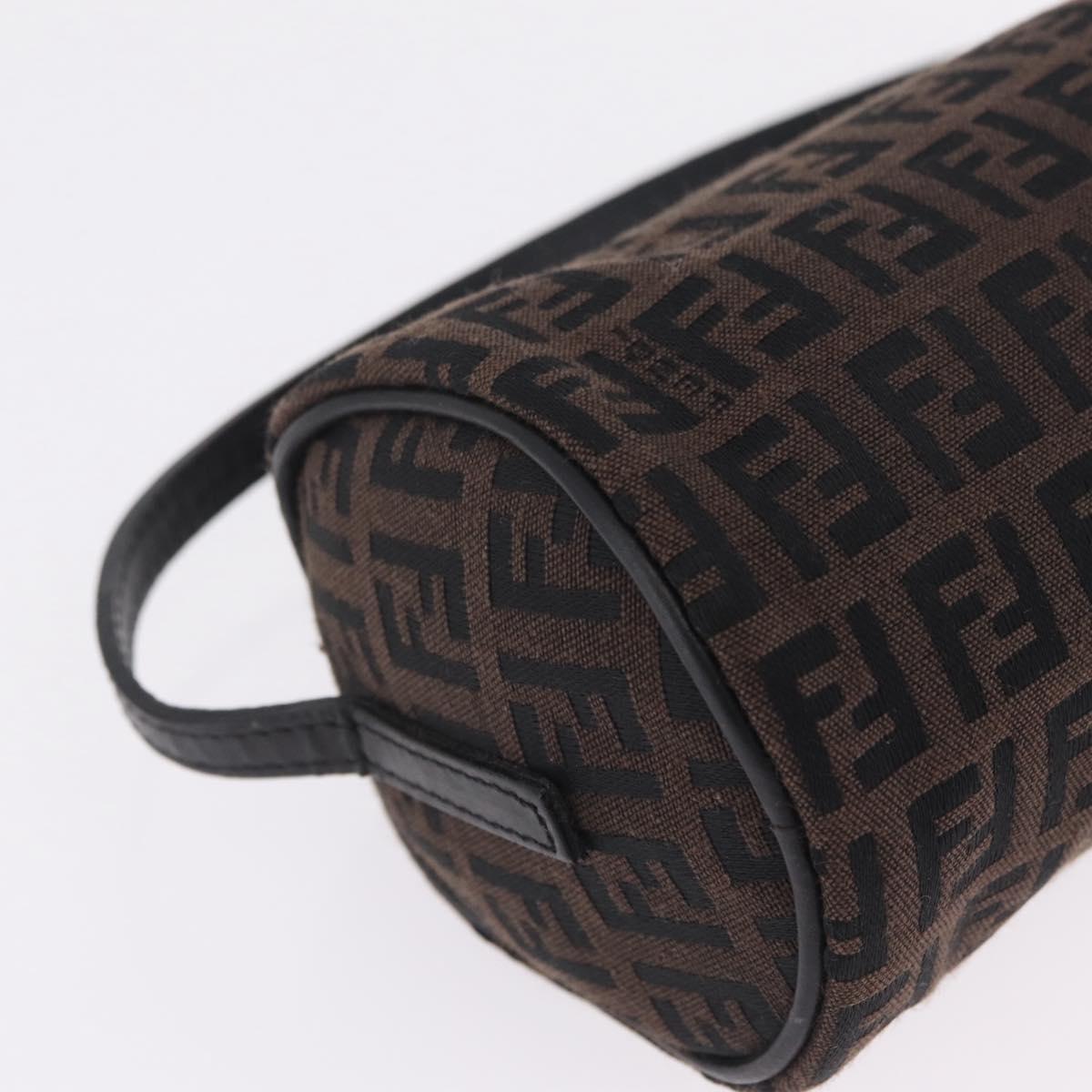 FENDI Zucchino Canvas Hand Pouch Brown Silver Auth 213144A