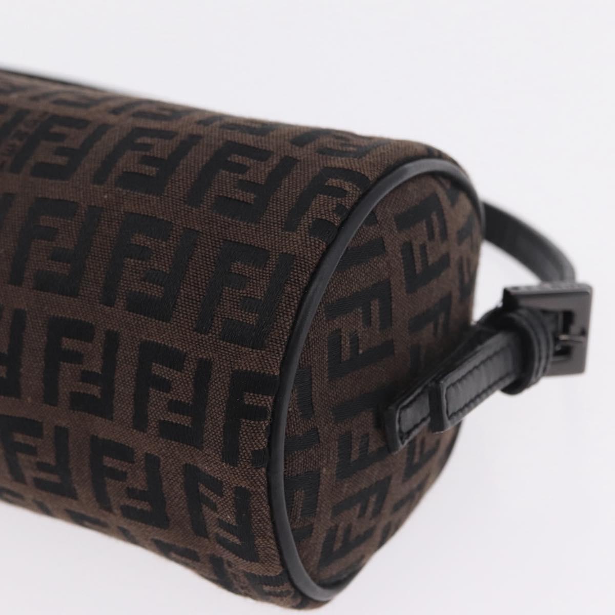 FENDI Zucchino Canvas Hand Pouch Brown Silver Auth 213144A