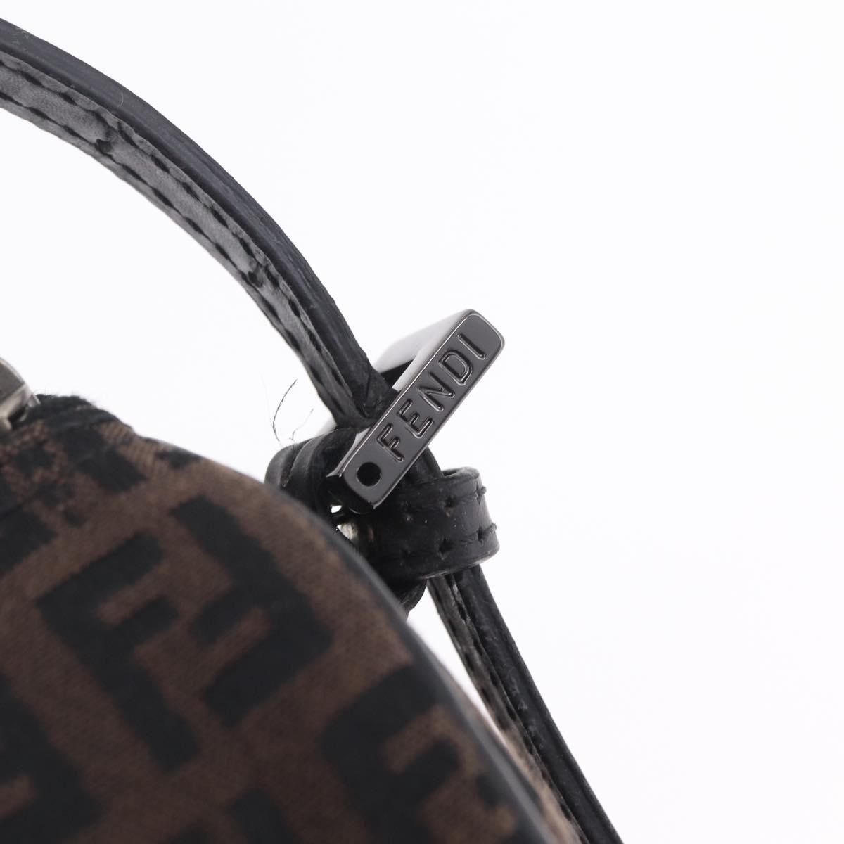 FENDI Zucchino Canvas Hand Pouch Brown Silver Auth 213144A