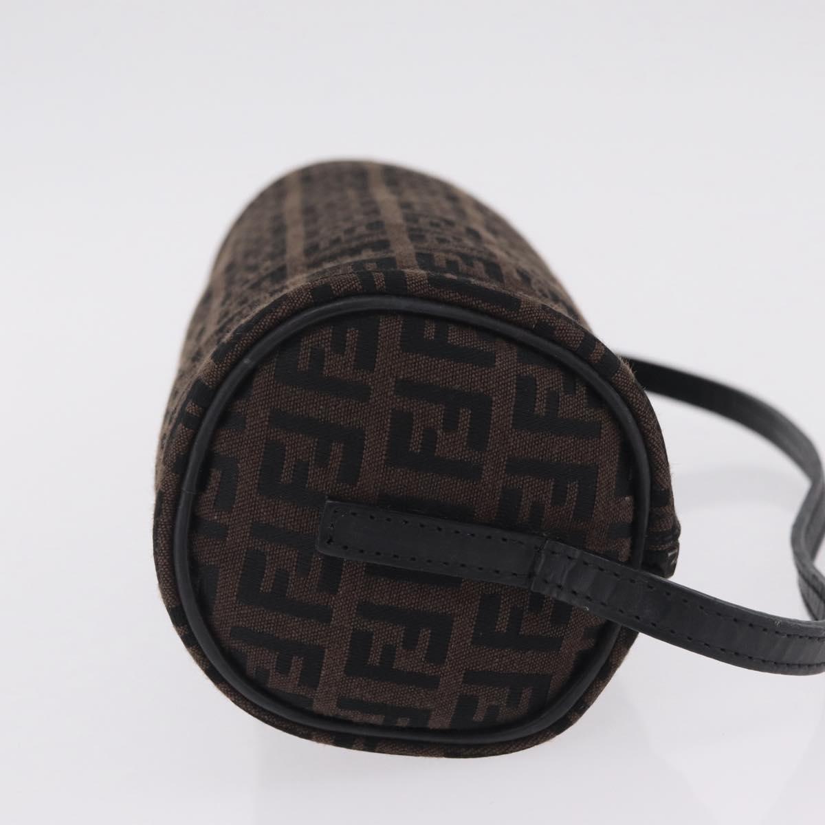 FENDI Zucchino Canvas Hand Pouch Brown Silver Auth 213144A