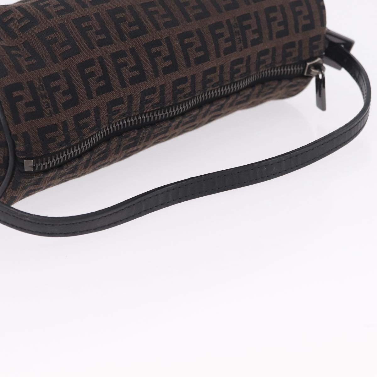 FENDI Zucchino Canvas Hand Pouch Brown Silver Auth 213144A
