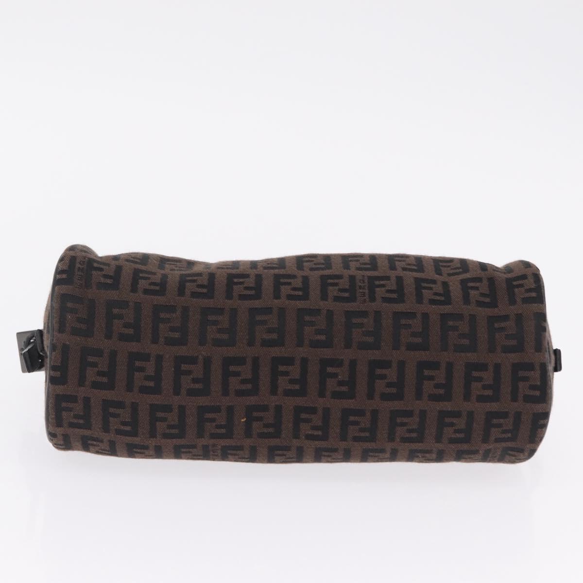 FENDI Zucchino Canvas Hand Pouch Brown Silver Auth 213144A