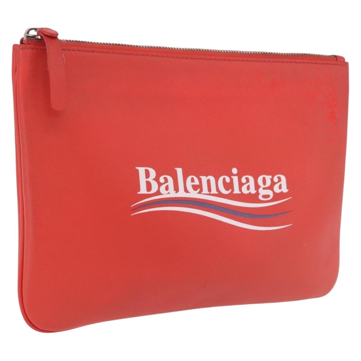 Balenciaga Everyday Pouch M Clutch Bag Leather Red Silver 516358 Auth 213145A