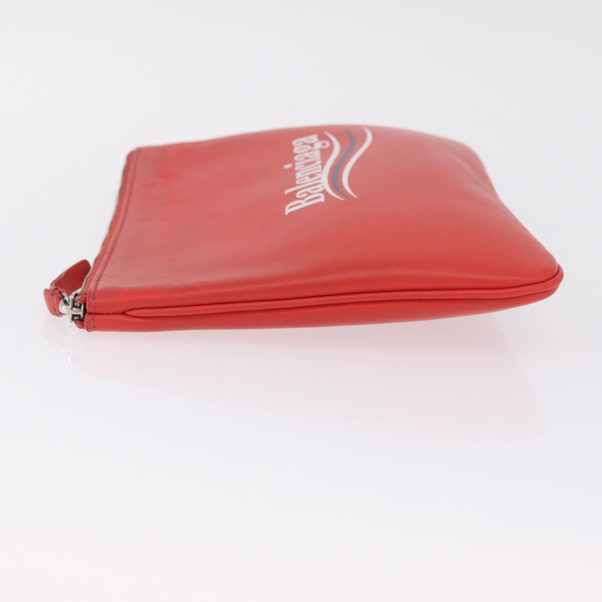 Balenciaga Everyday Pouch M Clutch Bag Leather Red Silver 516358 Auth 213145A