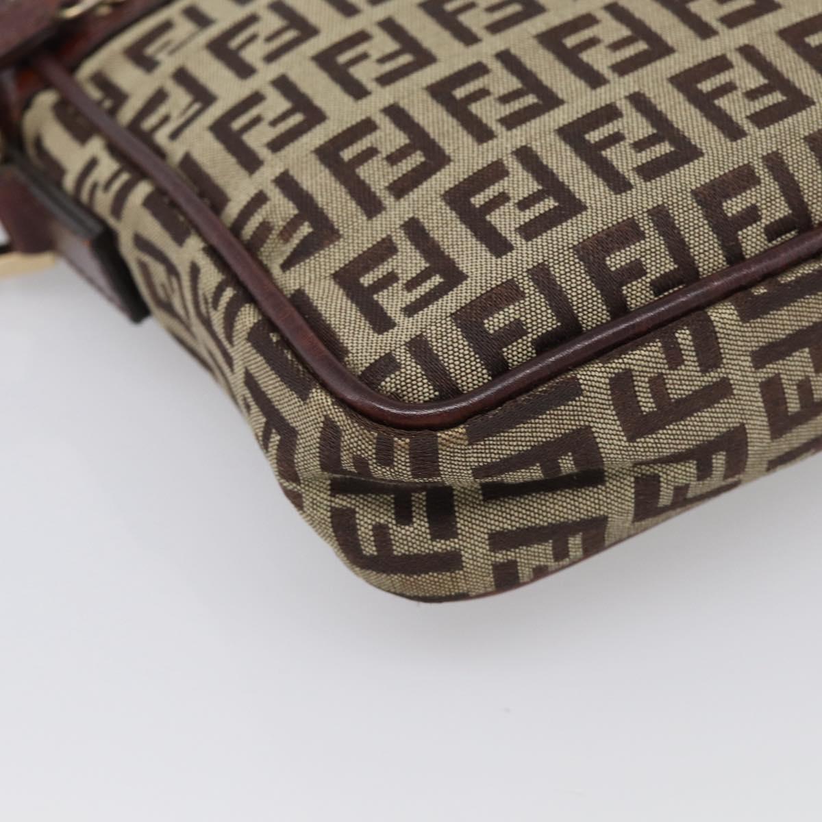 FENDI Zucchino Canvas Shoulder Bag Beige Gold Auth 213146A