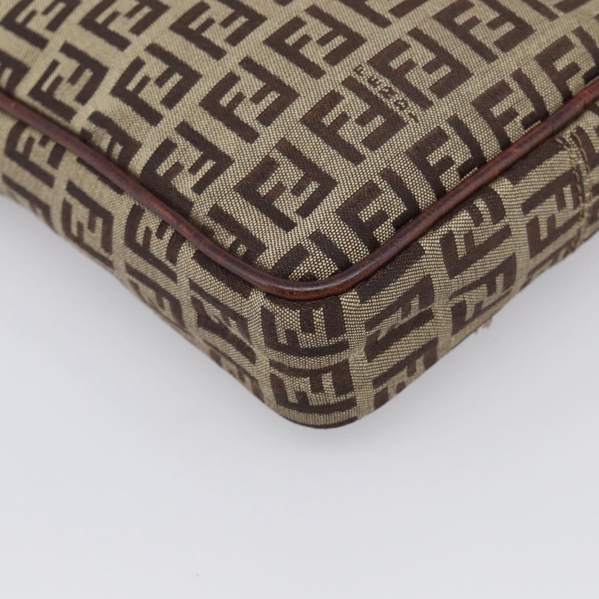 FENDI Zucchino Canvas Shoulder Bag Beige Gold Auth 213146A