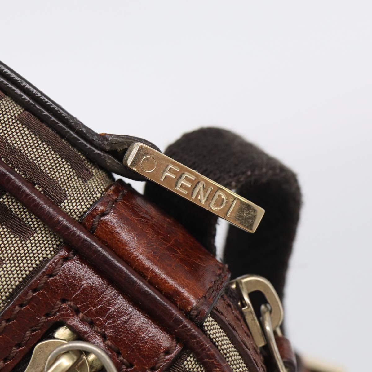 FENDI Zucchino Canvas Shoulder Bag Beige Gold Auth 213146A