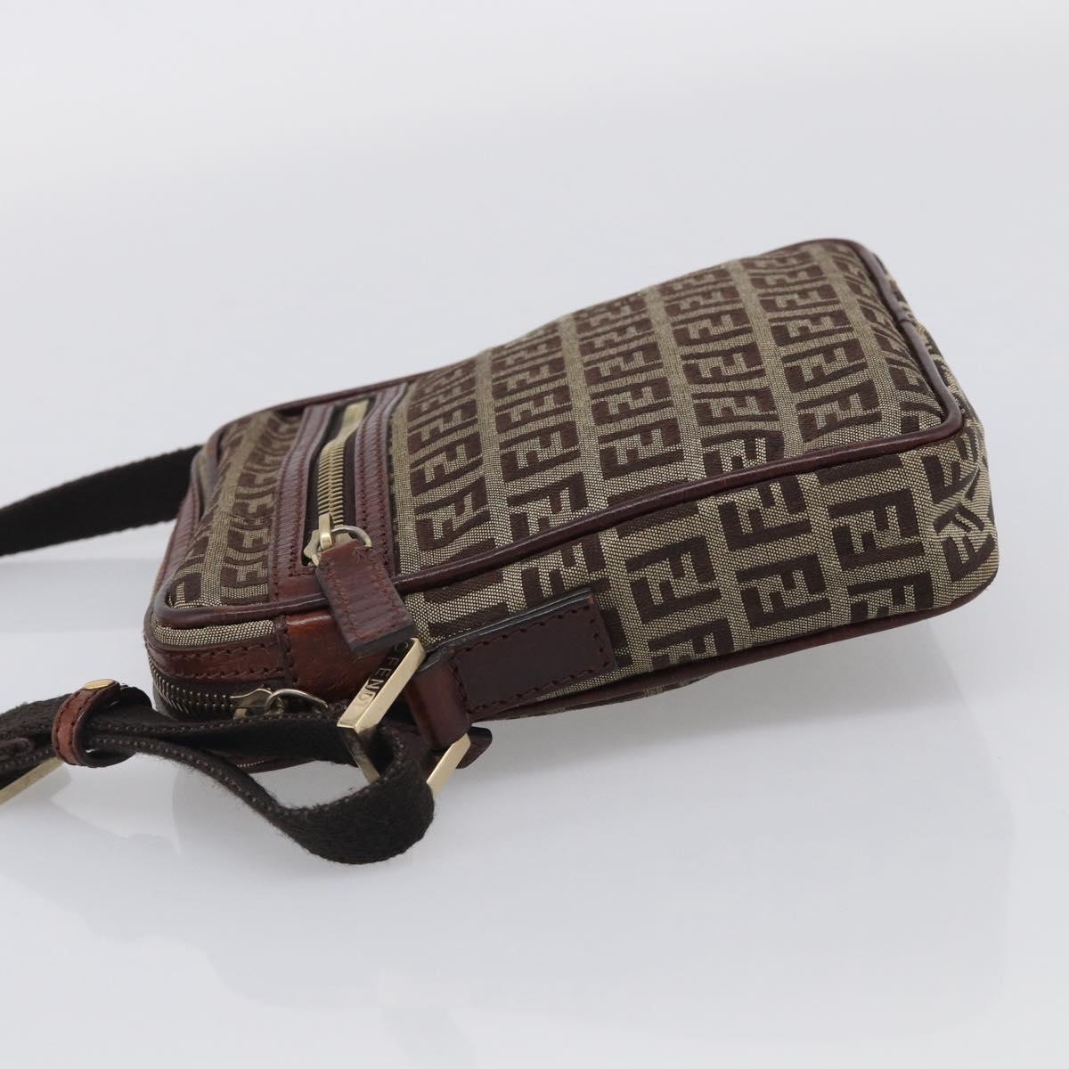 FENDI Zucchino Canvas Shoulder Bag Beige Gold Auth 213146A