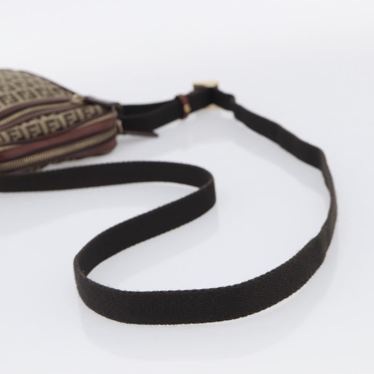 FENDI Zucchino Canvas Shoulder Bag Beige Gold Auth 213146A