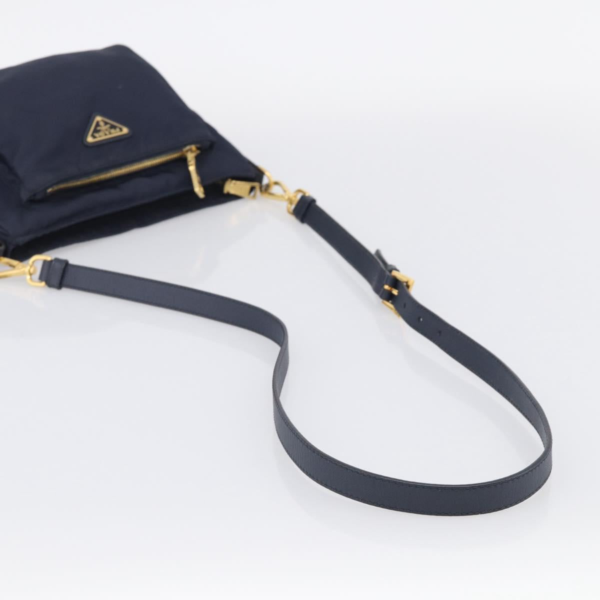 PRADA Shoulder Bag Nylon Navy Gold Auth 213147A