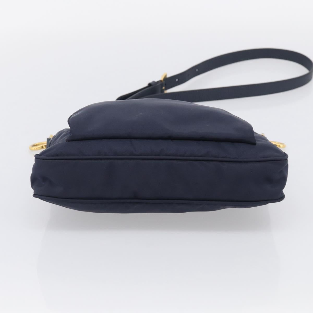 PRADA Shoulder Bag Nylon Navy Gold Auth 213147A