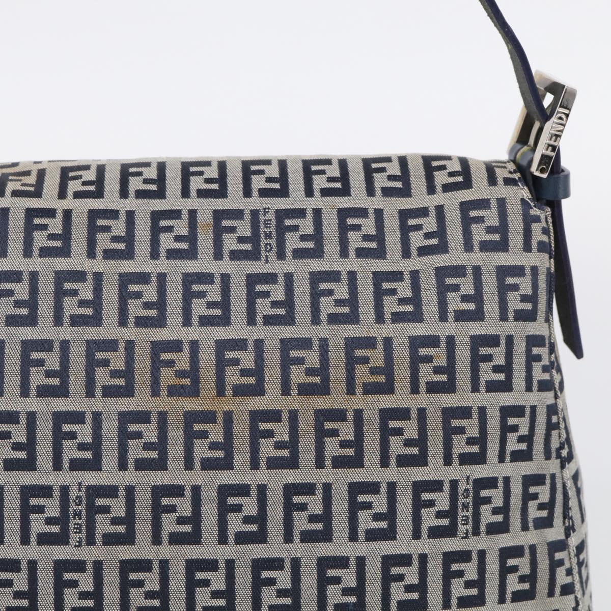 FENDI Zucchino Canvas Mamma Baguette Shoulder Bag Navy Silver Auth 213148V