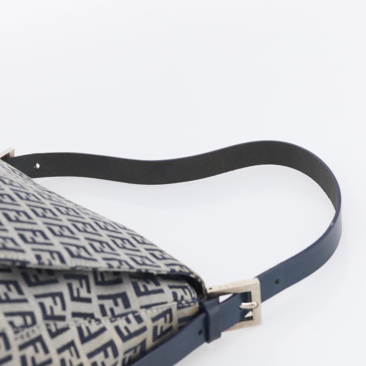FENDI Zucchino Canvas Mamma Baguette Shoulder Bag Navy Silver Auth 213148V