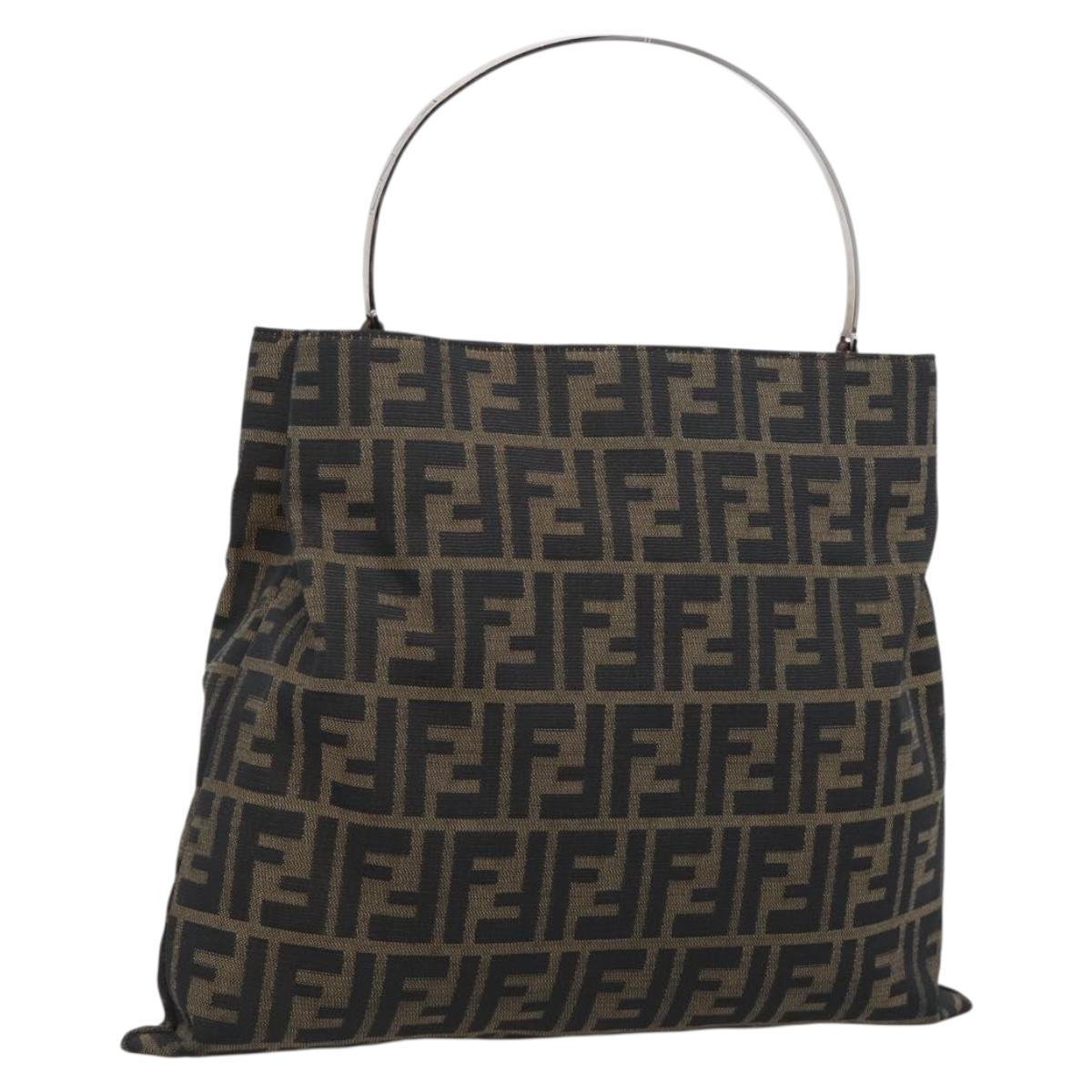 FENDI Zucca Canvas Hand Bag Brown Black Auth 213149V