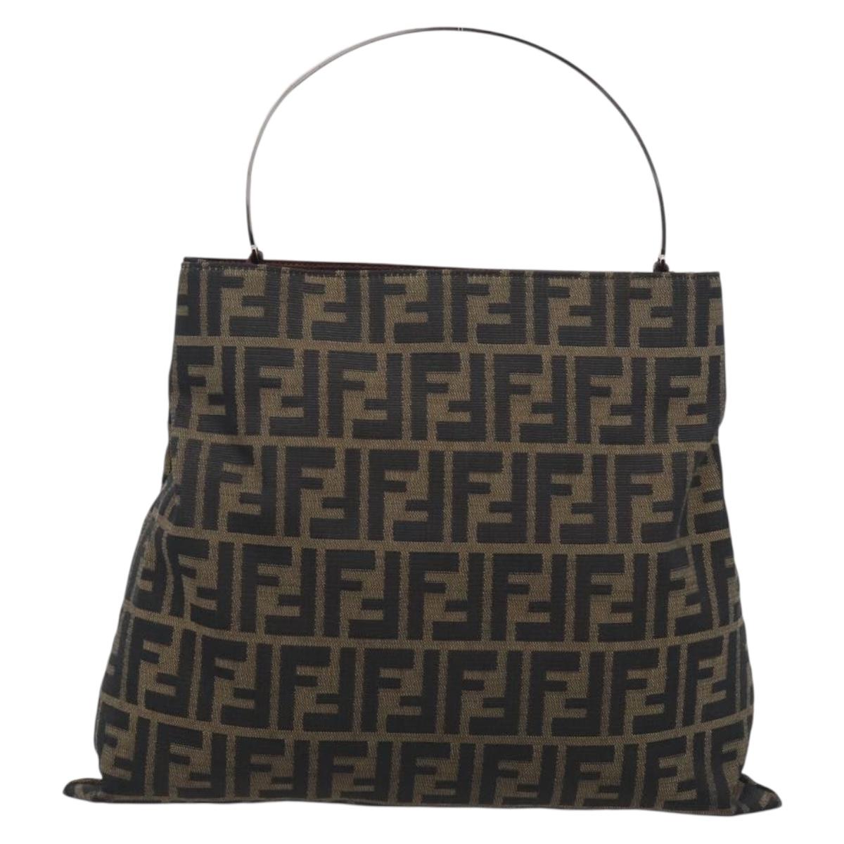FENDI Zucca Canvas Hand Bag Brown Black Auth 213149V