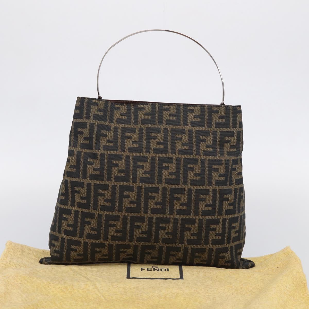 FENDI Zucca Canvas Hand Bag Brown Black Auth 213149V