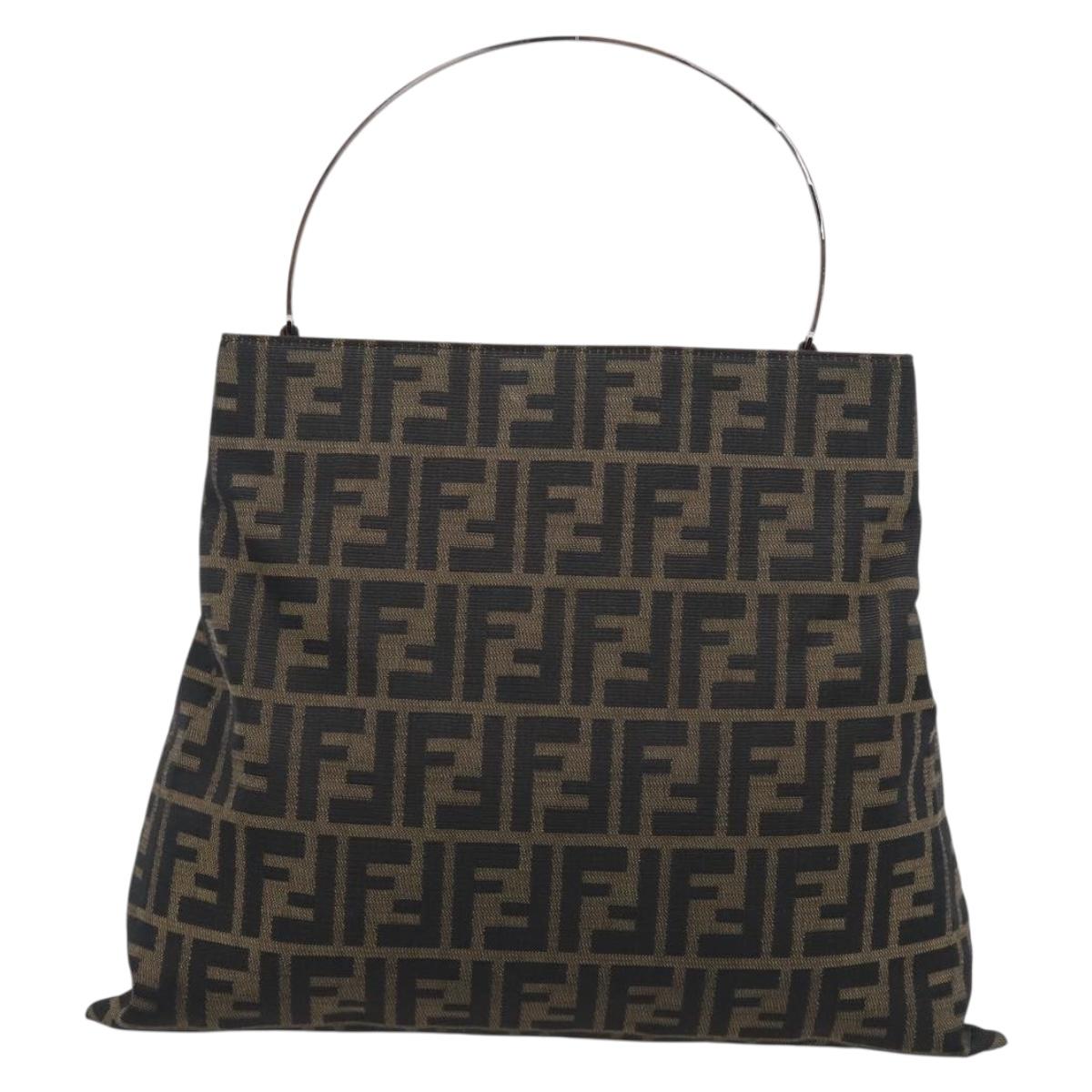 FENDI Zucca Canvas Hand Bag Brown Black Auth 213149V