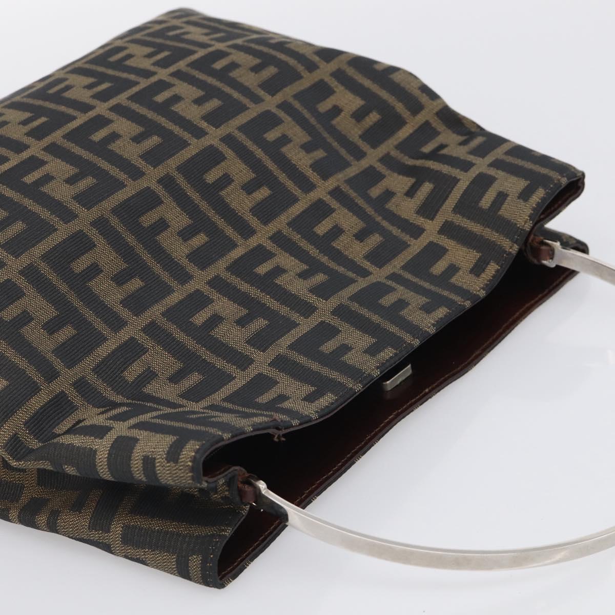 FENDI Zucca Canvas Hand Bag Brown Black Auth 213149V