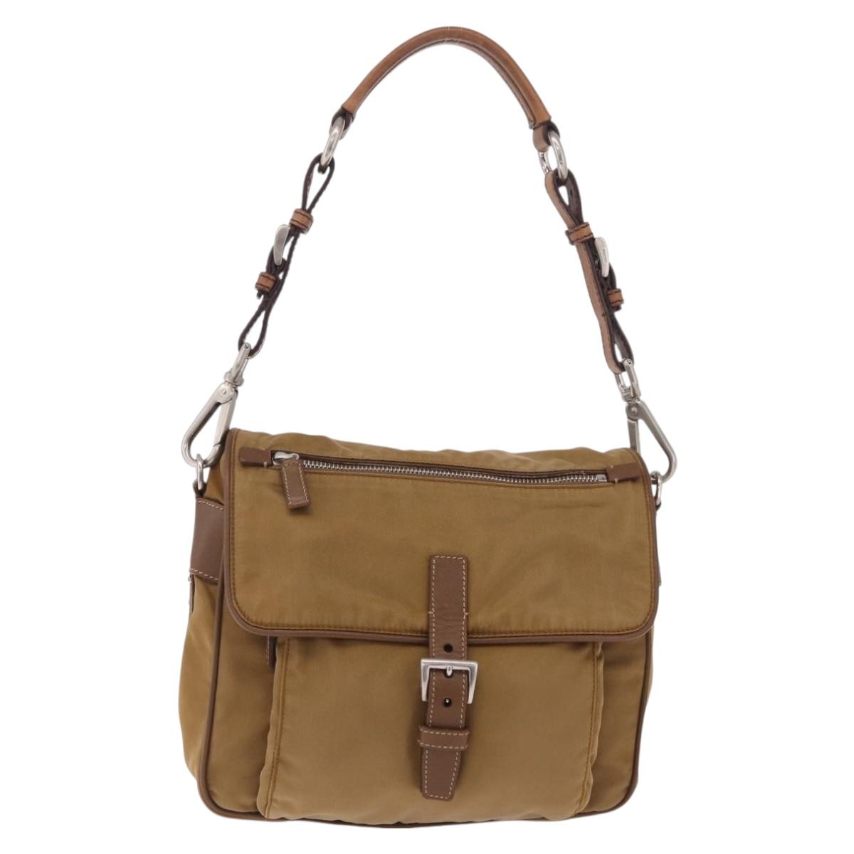 PRADA Shoulder Bag Nylon Brown Silver Auth 213150A