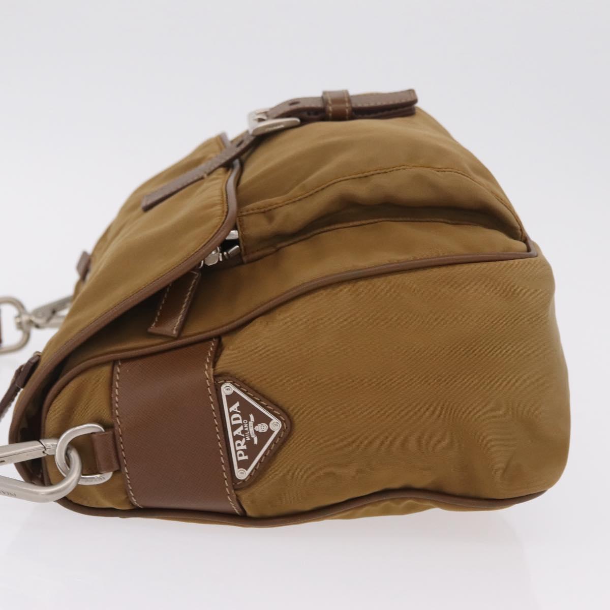 PRADA Shoulder Bag Nylon Brown Silver Auth 213150A