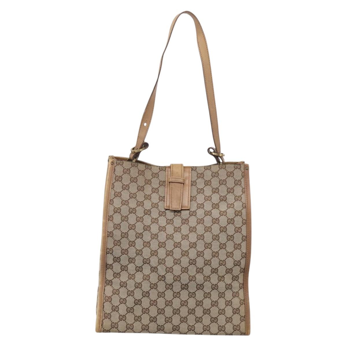 GUCCI GG Canvas Shoulder Bag Beige Gold 109101 Auth 213151