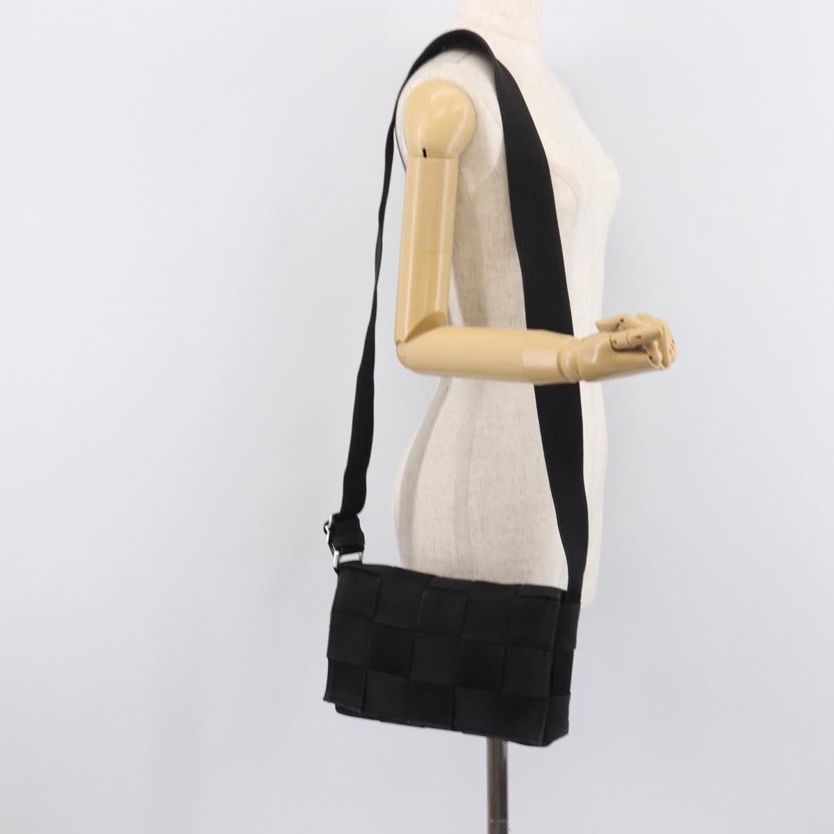 Bottega Veneta MAXI INTRECCIATO Shoulder Bag Canvas Black Silver Auth 213154V