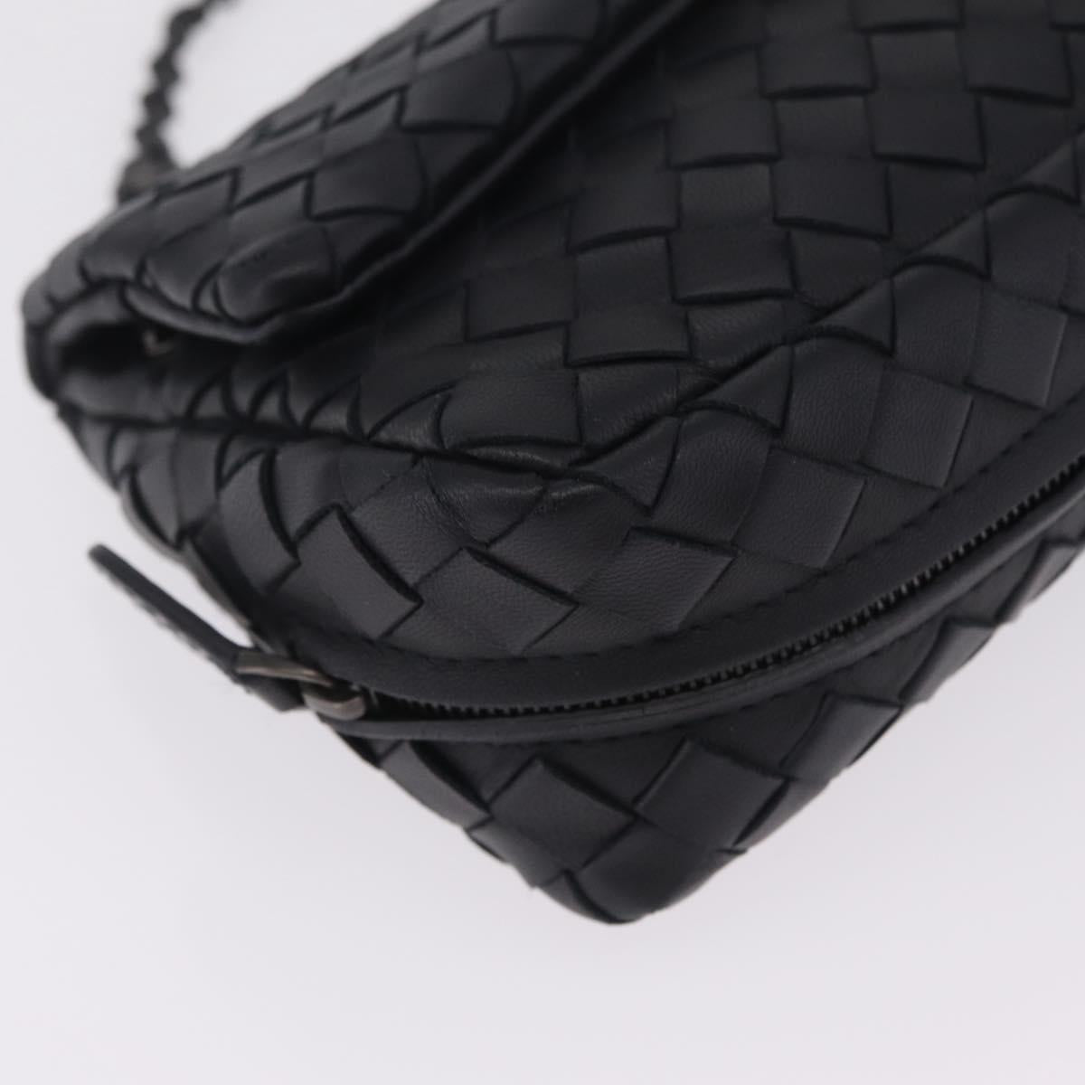 Bottega Veneta INTRECCIATO Chain Shoulder Bag Leather Black Auth 213156M