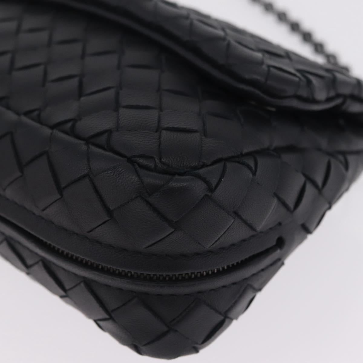 Bottega Veneta INTRECCIATO Chain Shoulder Bag Leather Black Auth 213156M