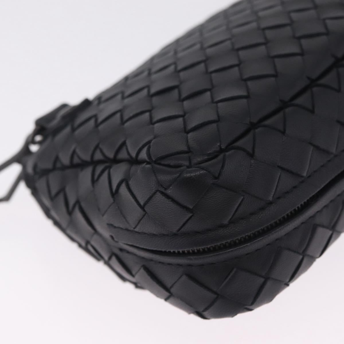 Bottega Veneta INTRECCIATO Chain Shoulder Bag Leather Black Auth 213156M