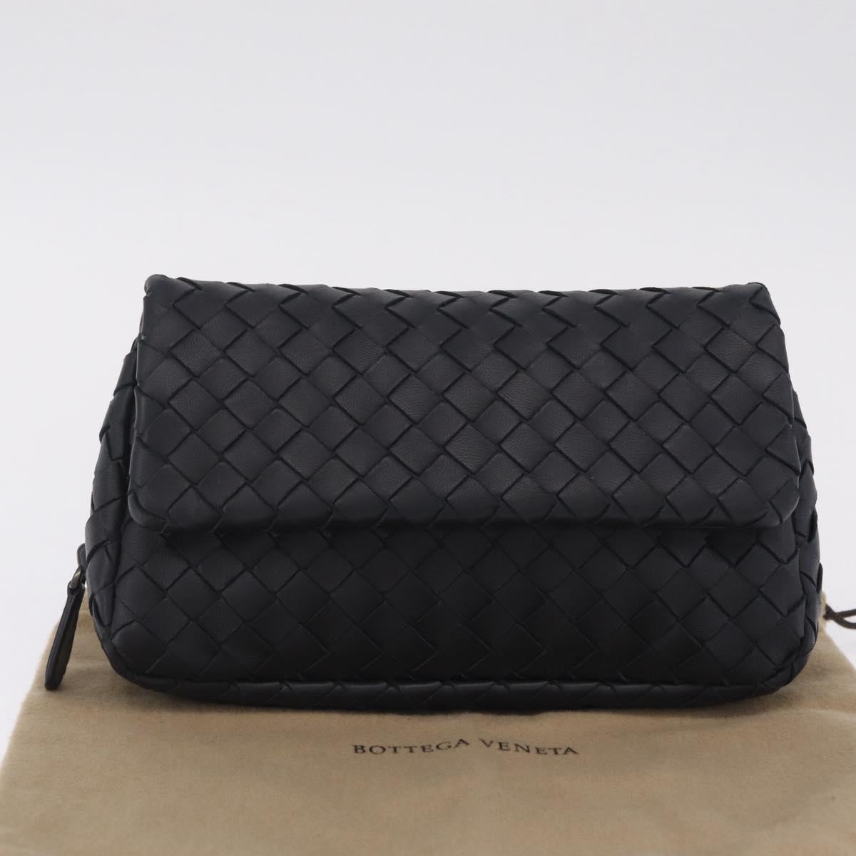 Bottega Veneta INTRECCIATO Chain Shoulder Bag Leather Black Auth 213156M