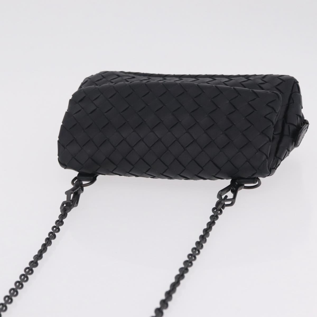 Bottega Veneta INTRECCIATO Chain Shoulder Bag Leather Black Auth 213156M