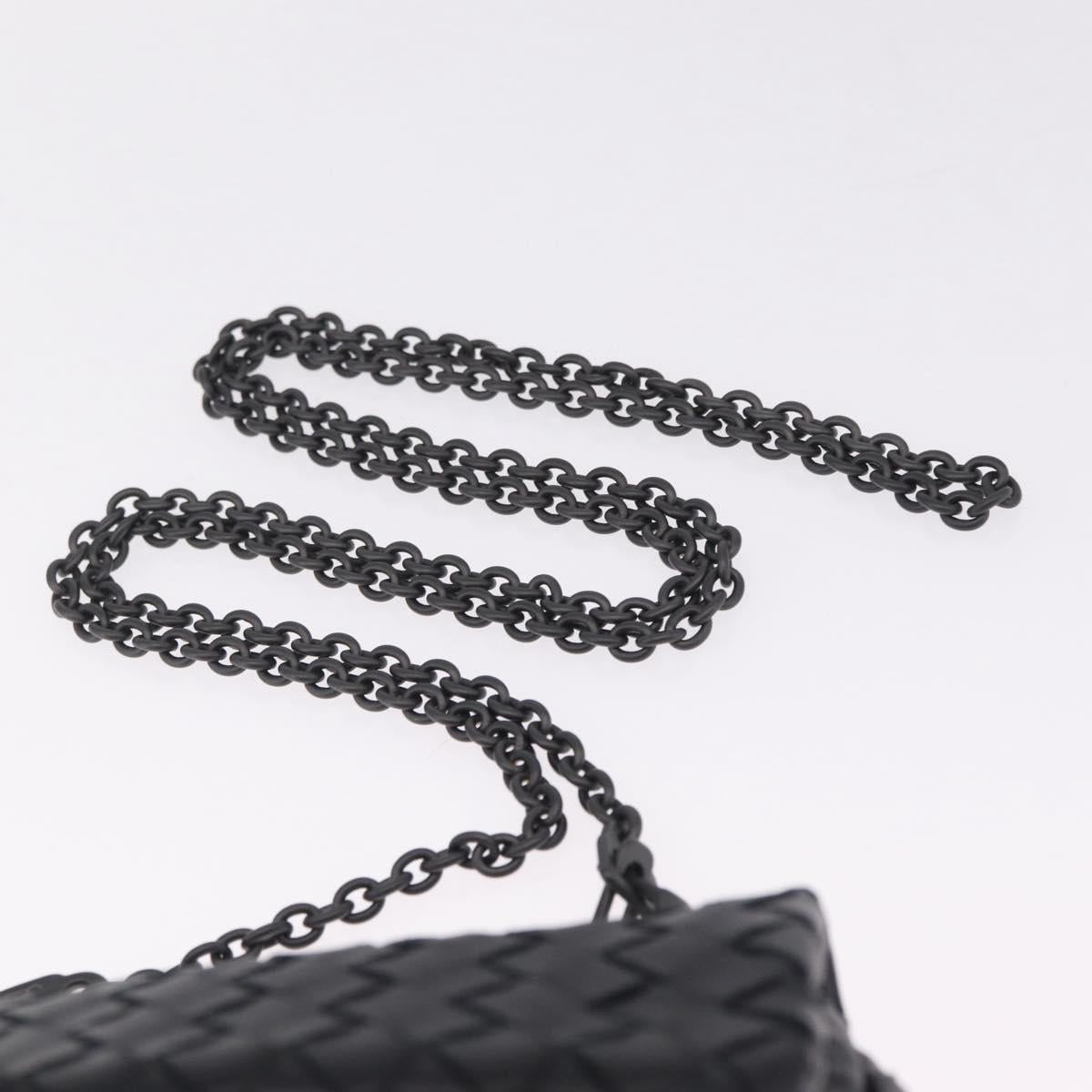 Bottega Veneta INTRECCIATO Chain Shoulder Bag Leather Black Auth 213156M