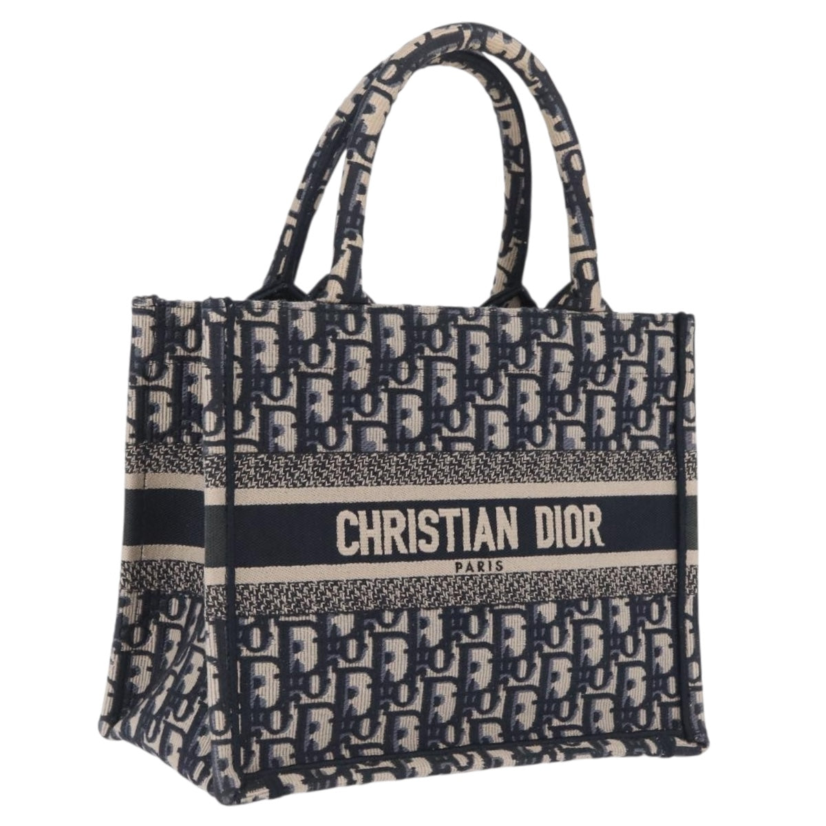 Christian Dior Trotter Canvas Oblique Book Tote Hand Bag Navy Auth 213157M