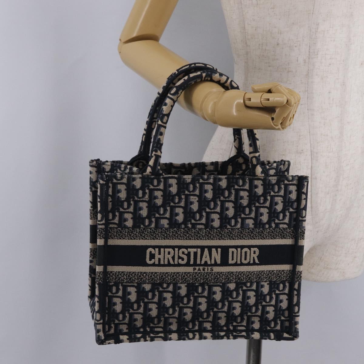 Christian Dior Trotter Canvas Oblique Book Tote Hand Bag Navy Auth 213157M