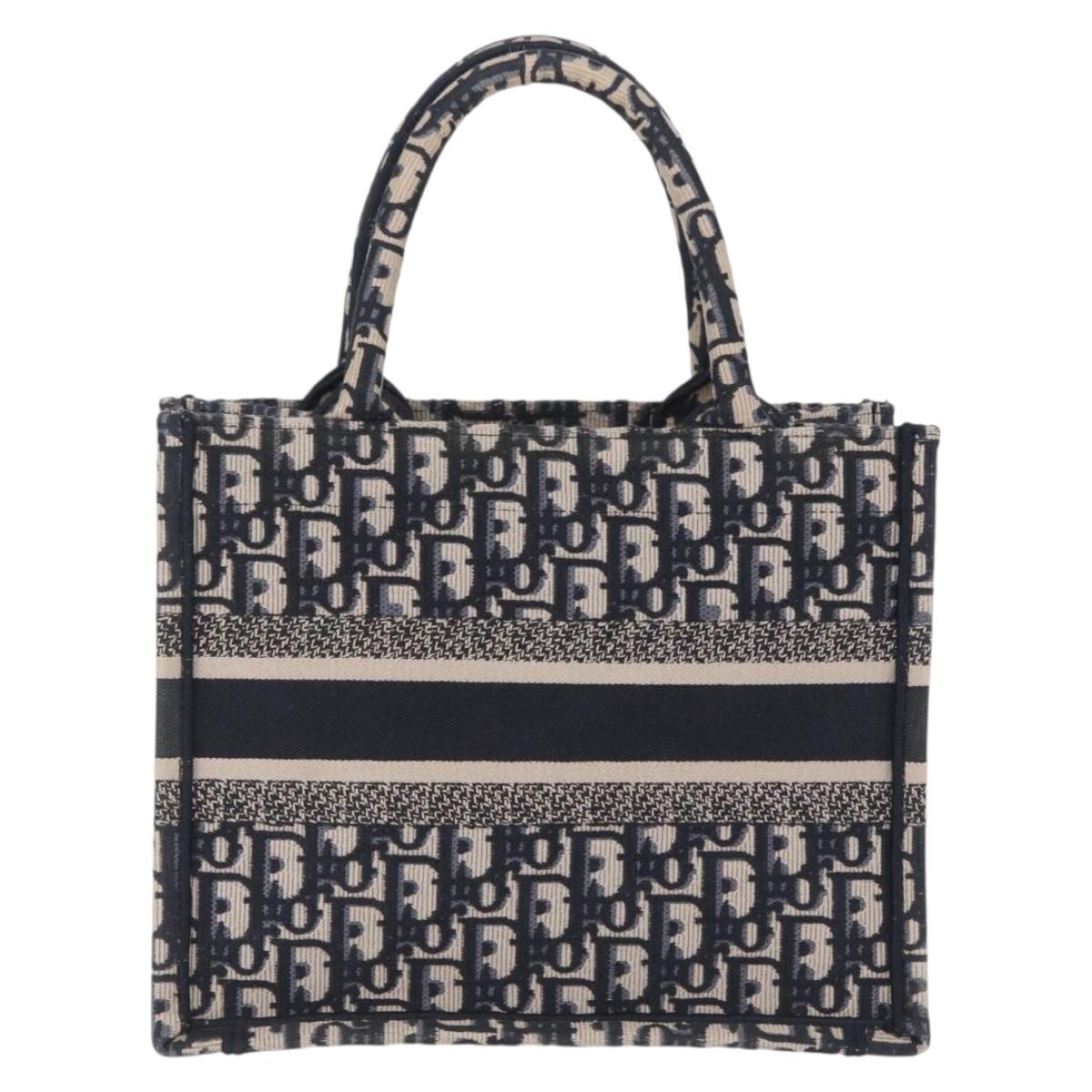 Christian Dior Trotter Canvas Oblique Book Tote Hand Bag Navy Auth 213157M