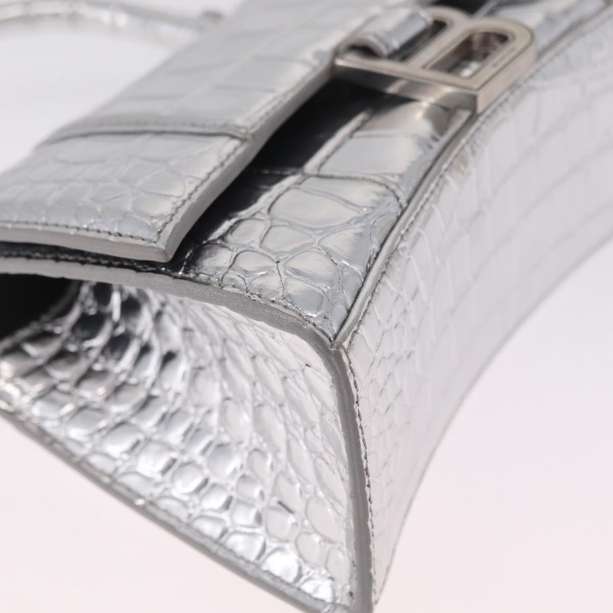 Balenciaga Hour glass Hand Bag Leather 2way Silver 592833 Auth 213163M