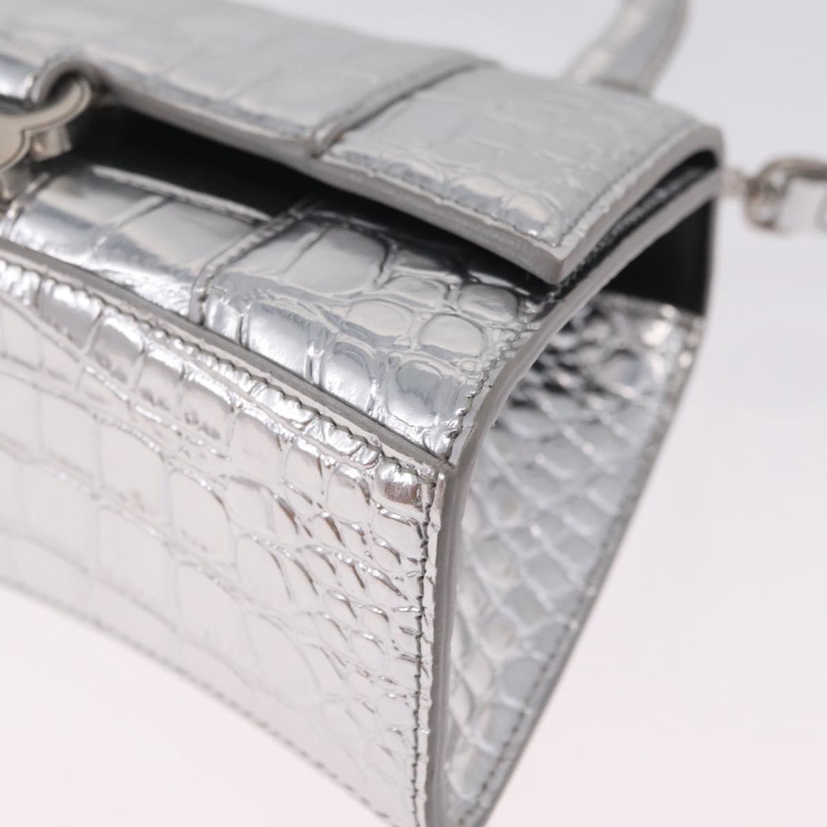 Balenciaga Hour glass Hand Bag Leather 2way Silver 592833 Auth 213163M