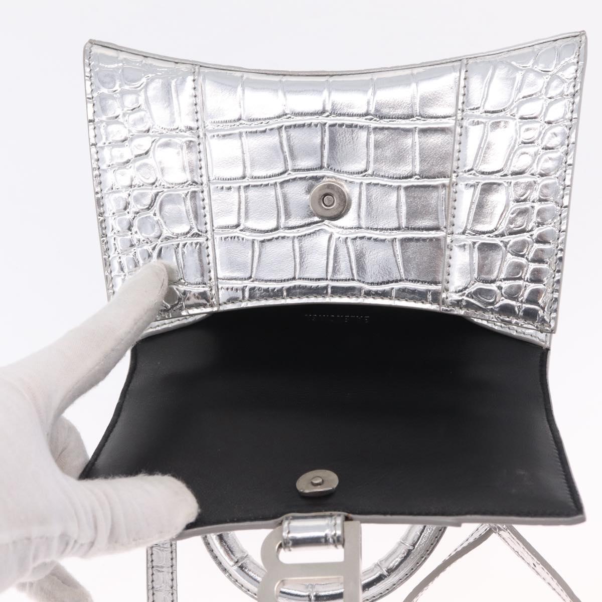 Balenciaga Hour glass Hand Bag Leather 2way Silver 592833 Auth 213163M