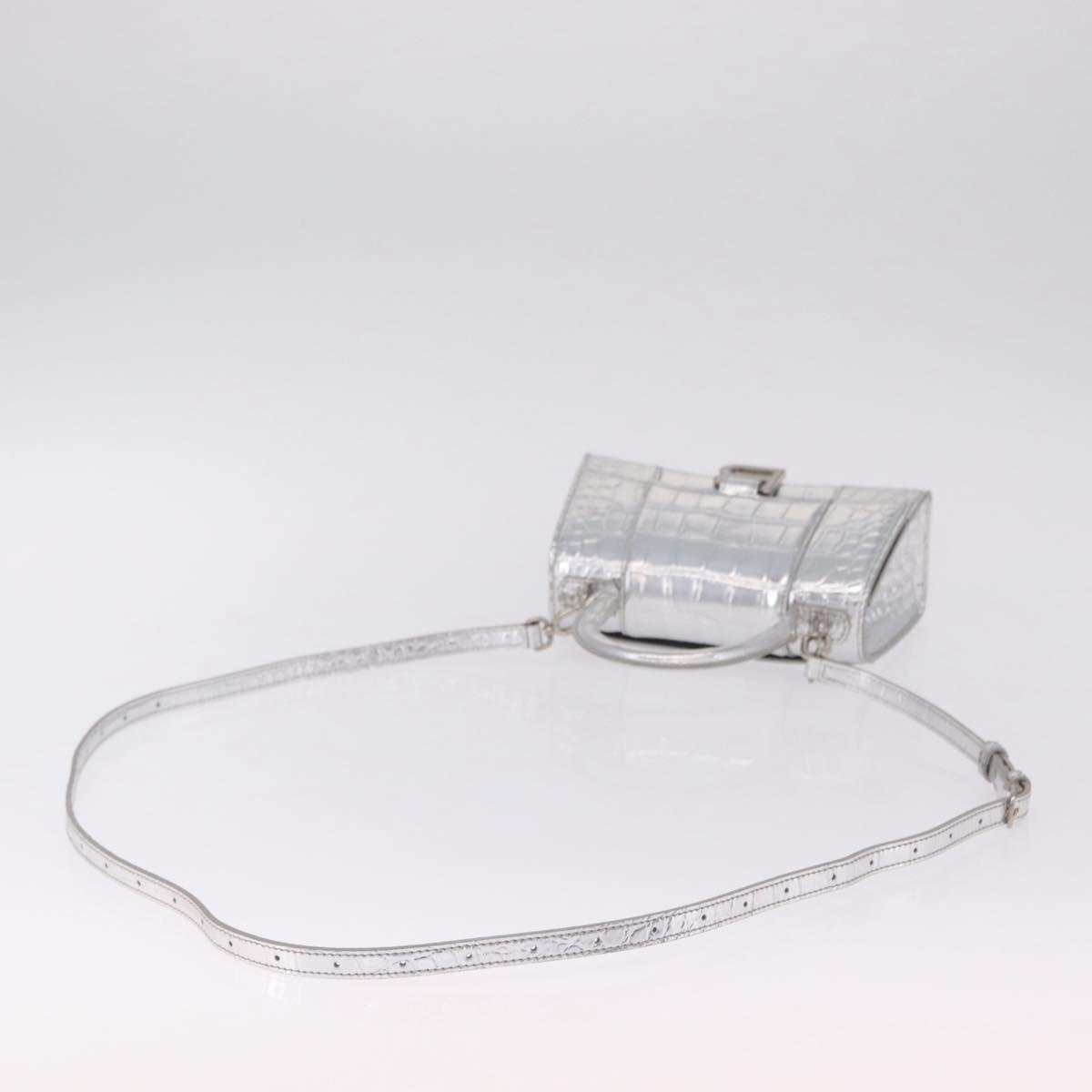 Balenciaga Hour glass Hand Bag Leather 2way Silver 592833 Auth 213163M