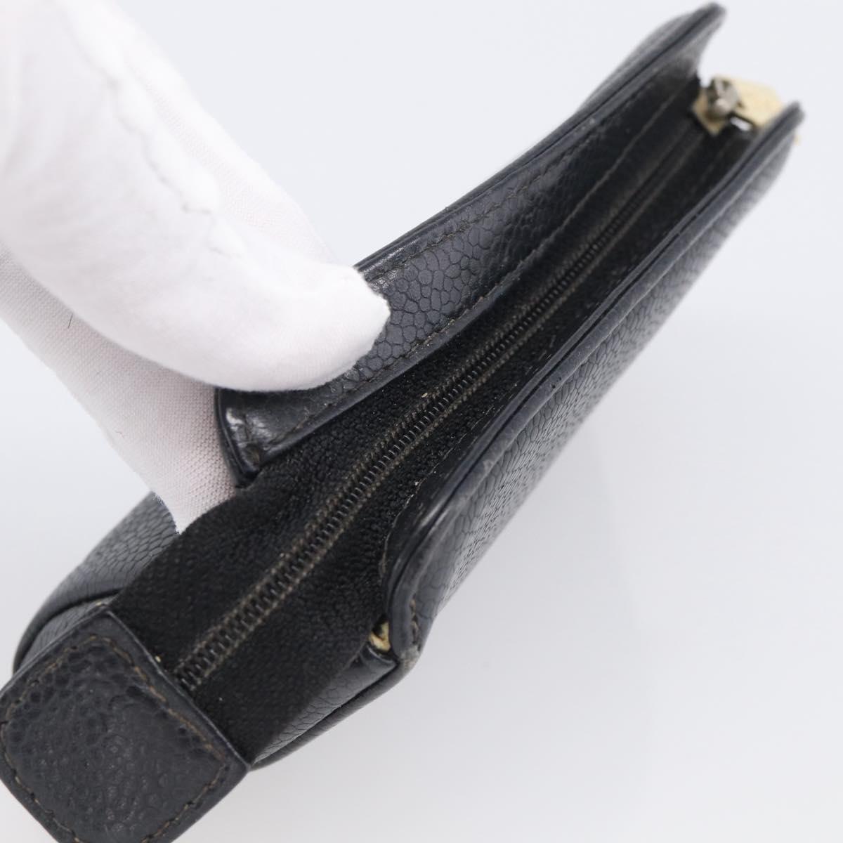CHANEL Coin Purse Caviar Skin Black Gold CC Auth 213164