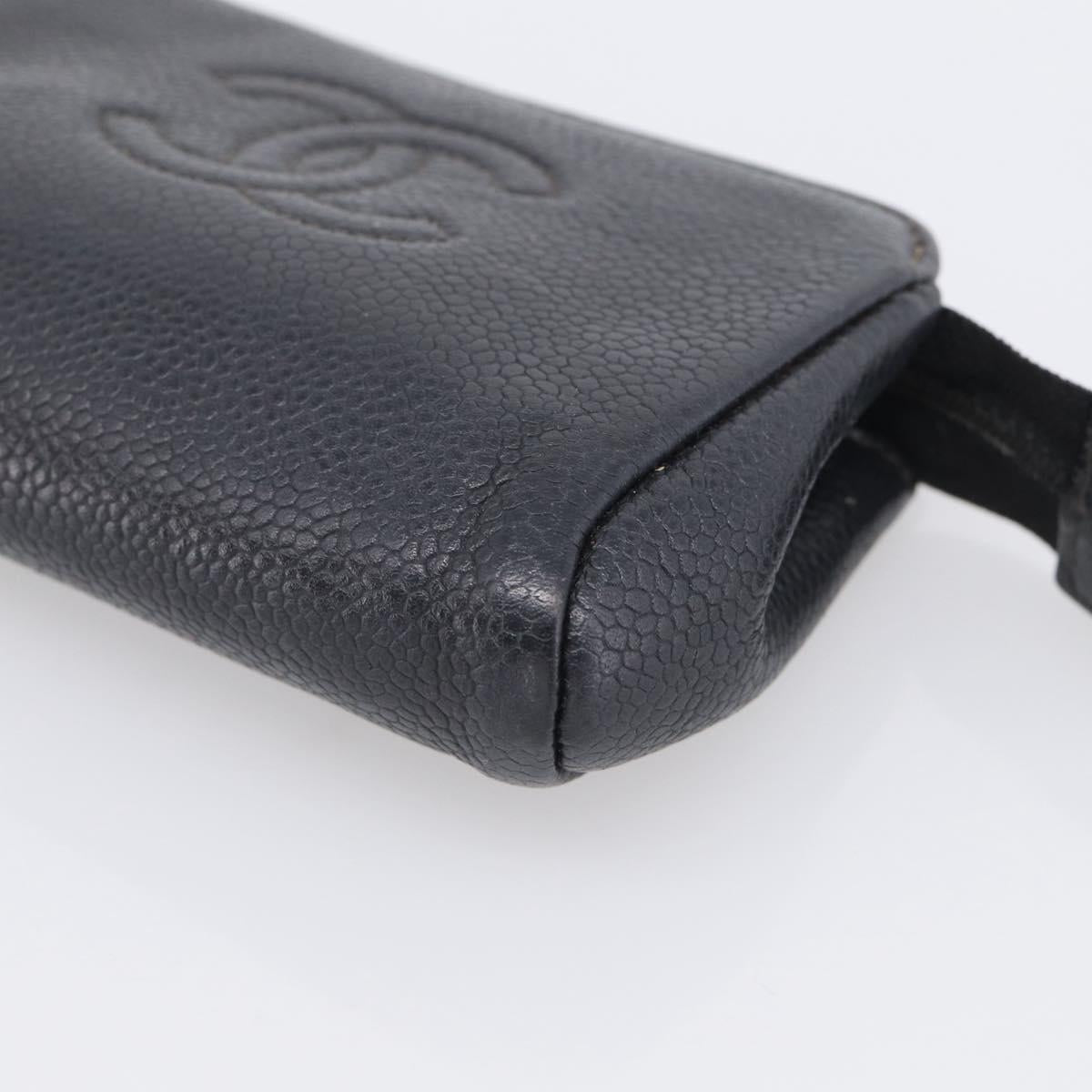 CHANEL Coin Purse Caviar Skin Black Gold CC Auth 213164