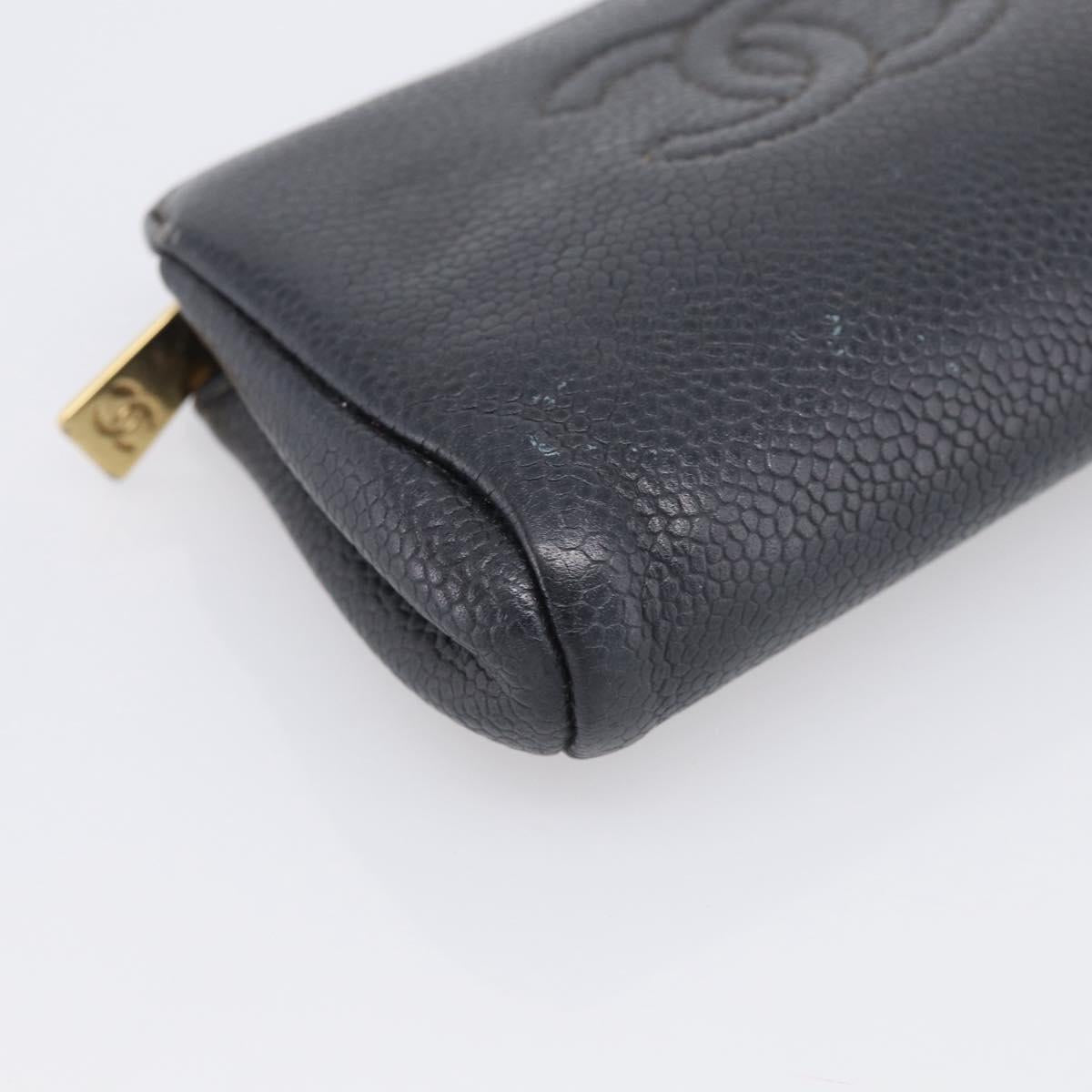 CHANEL Coin Purse Caviar Skin Black Gold CC Auth 213164