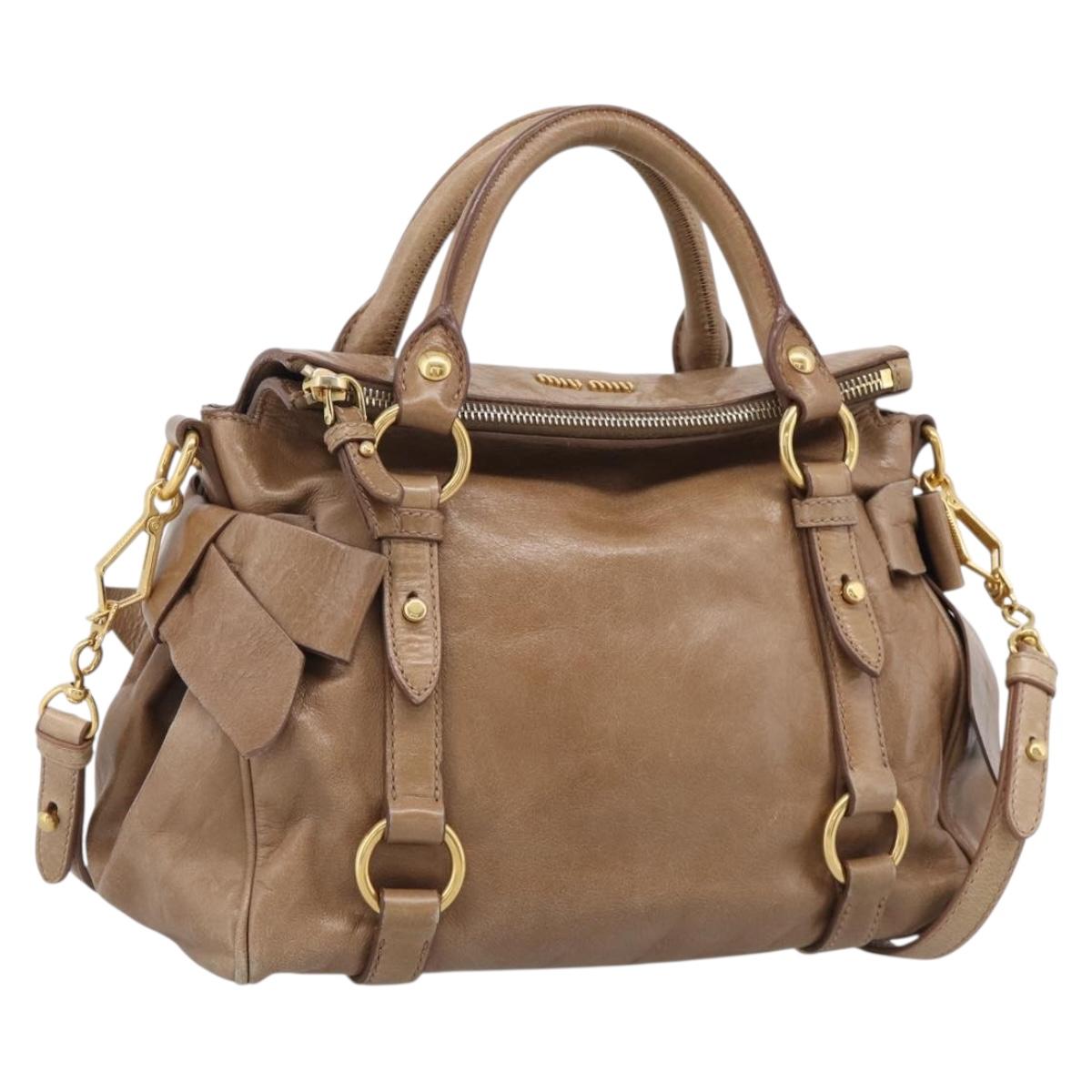Miu Miu Hand Bag Vitellolux 2way Brown Gold Auth 213168M