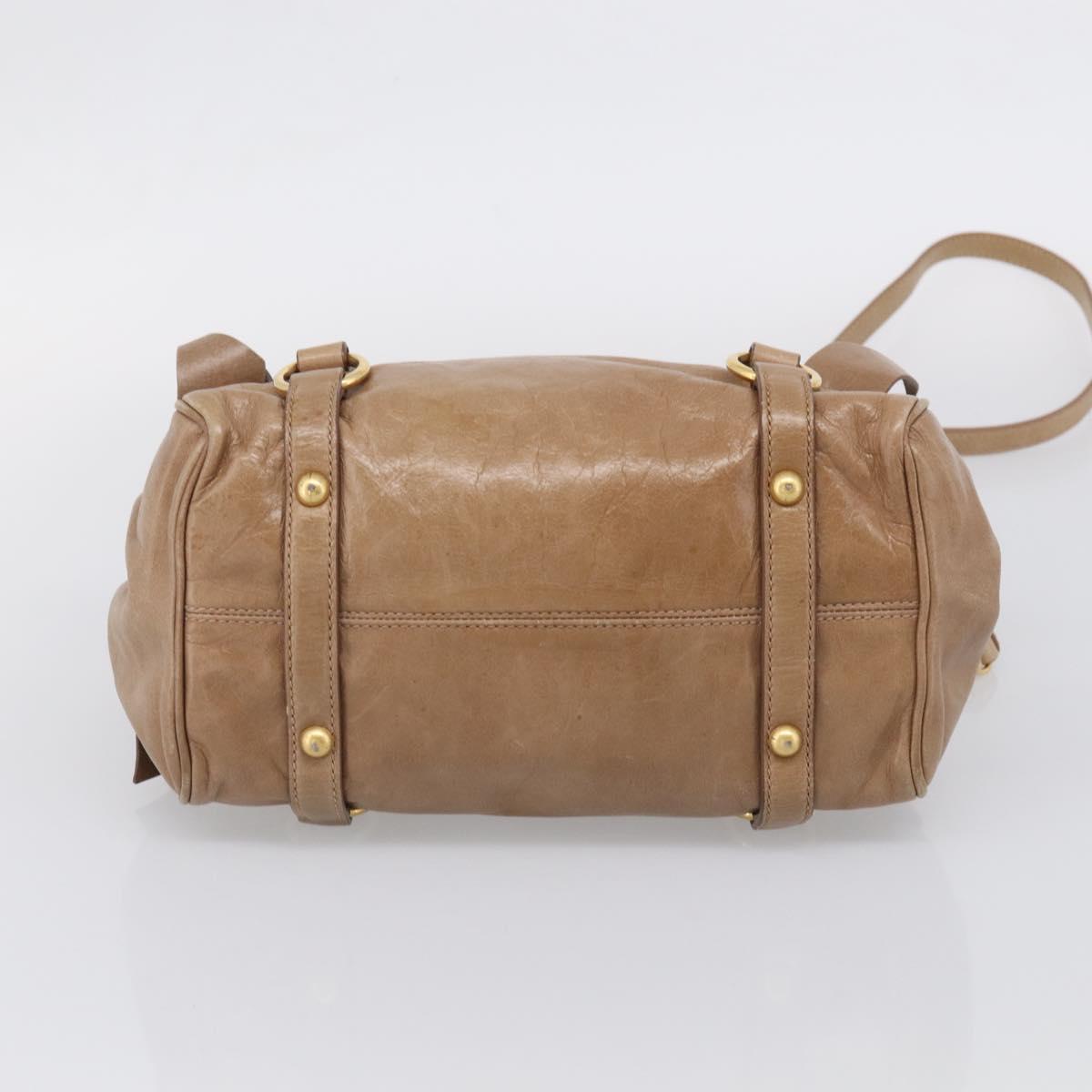 Miu Miu Hand Bag Vitellolux 2way Brown Gold Auth 213168M