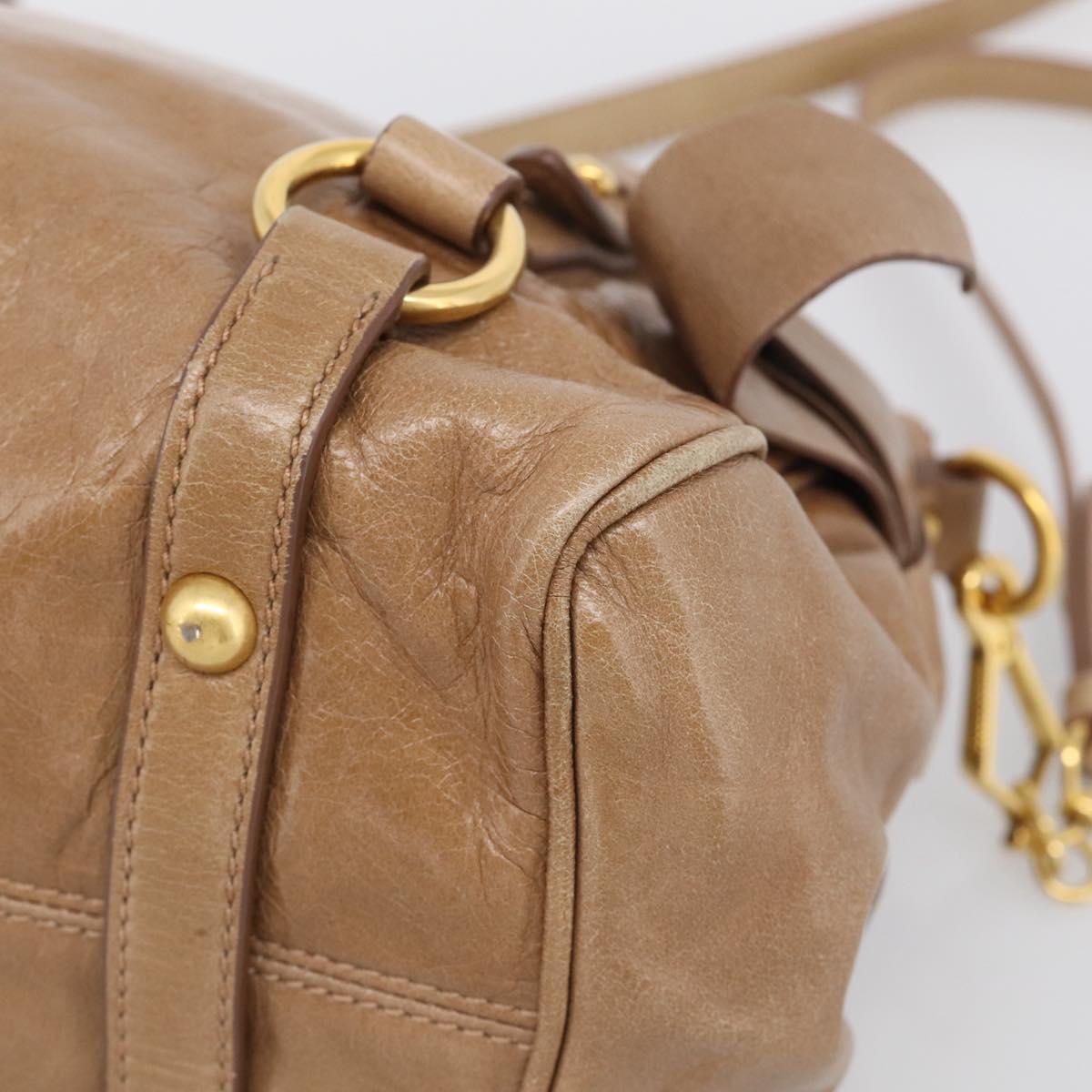 Miu Miu Hand Bag Vitellolux 2way Brown Gold Auth 213168M