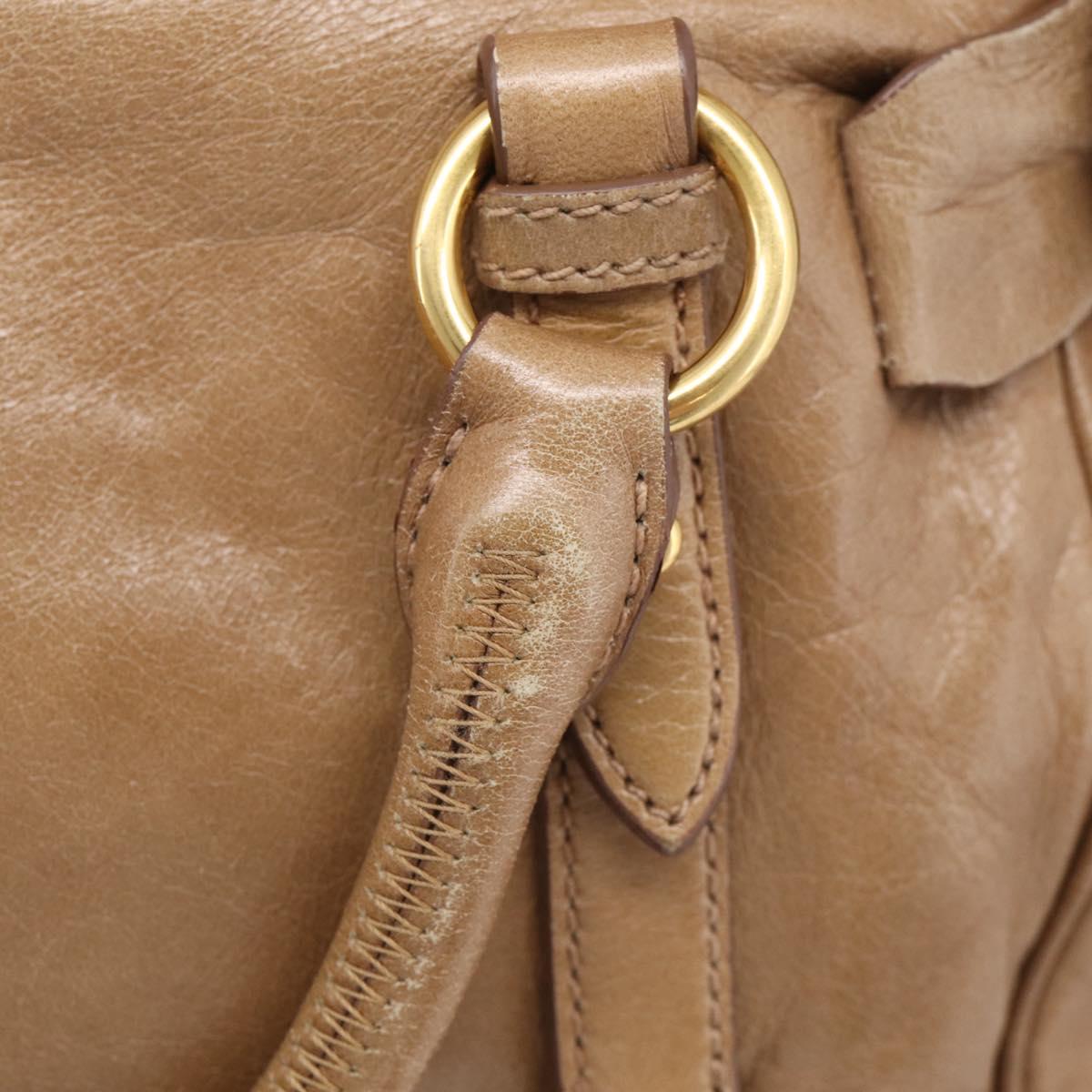 Miu Miu Hand Bag Vitellolux 2way Brown Gold Auth 213168M